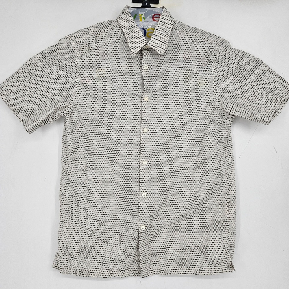 Theory Shirt Mens Large‎ Button Up Short Sleeve Casual Preppy Geometric White
